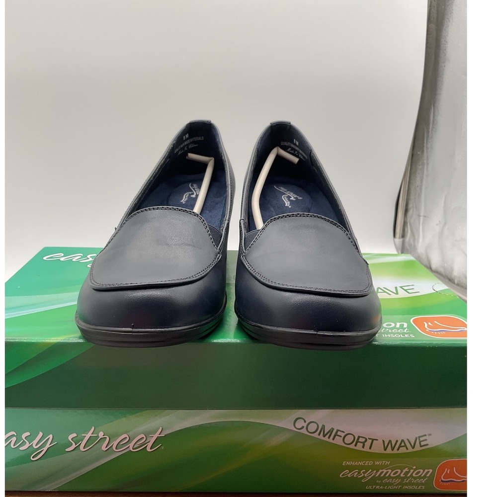 Easy‎ Street Comfort Wave Navy Blue Wedge Loafers Womens 8M Easy Motion Shoes